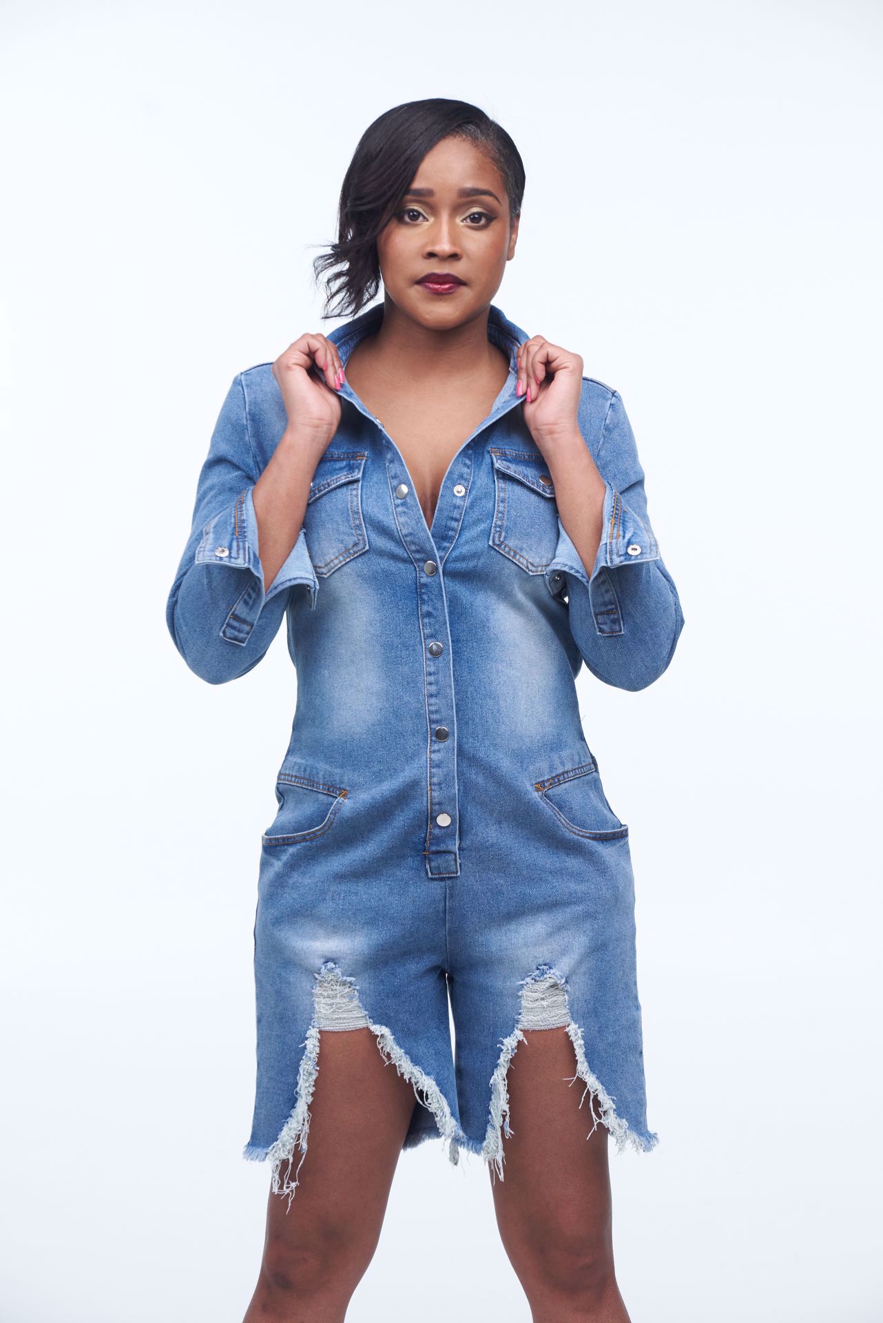 Picture of On The Go Denim Shorts Jumpsuit