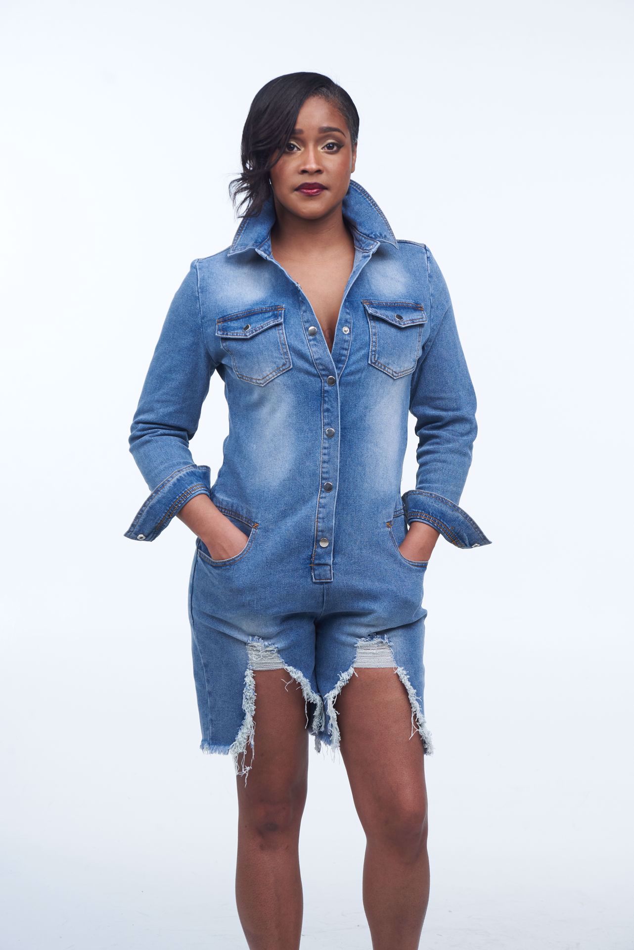 Picture of On The Go Denim Shorts Jumpsuit