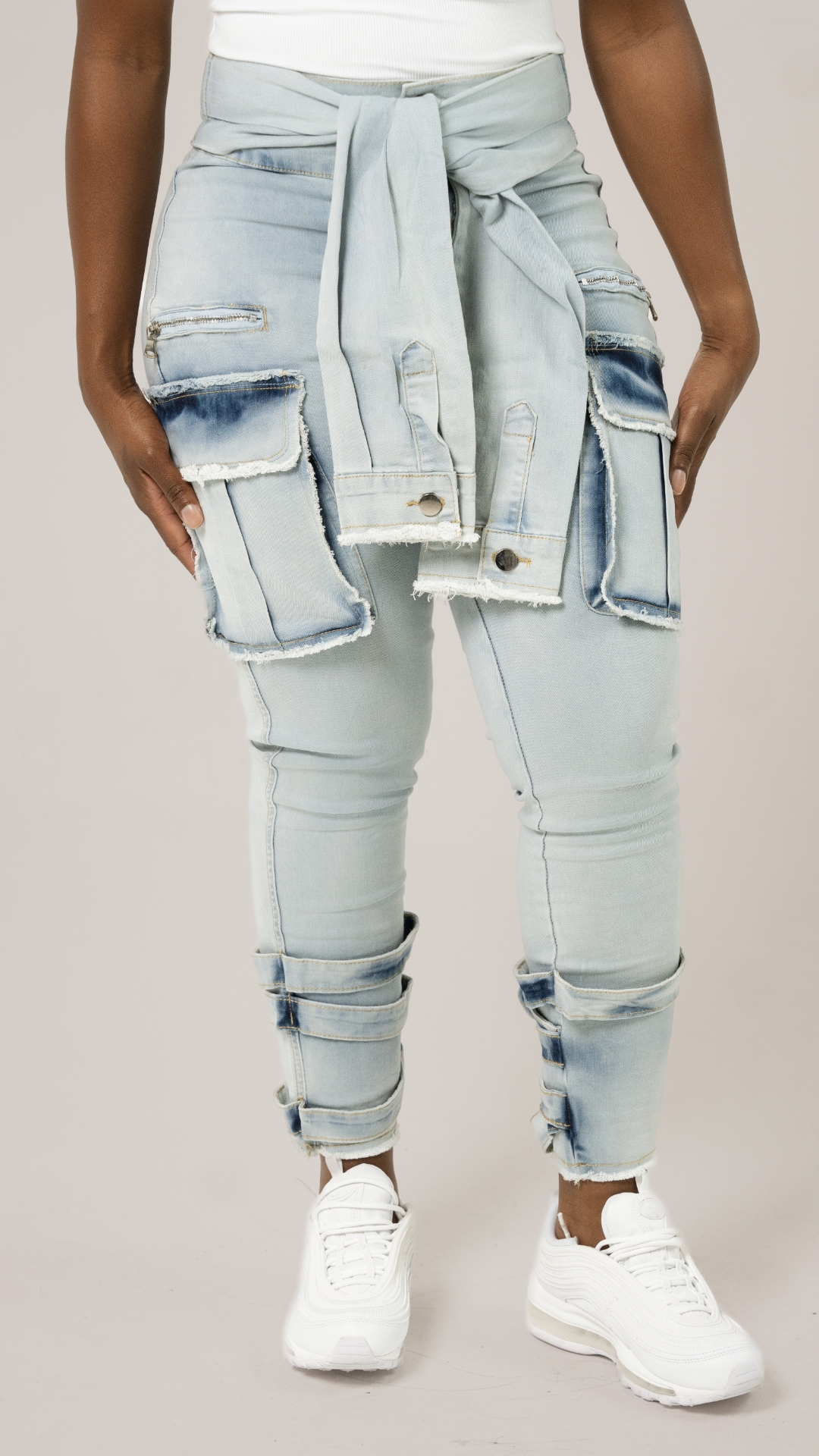 Picture of Waist-Tie Denim Cargo Jeans